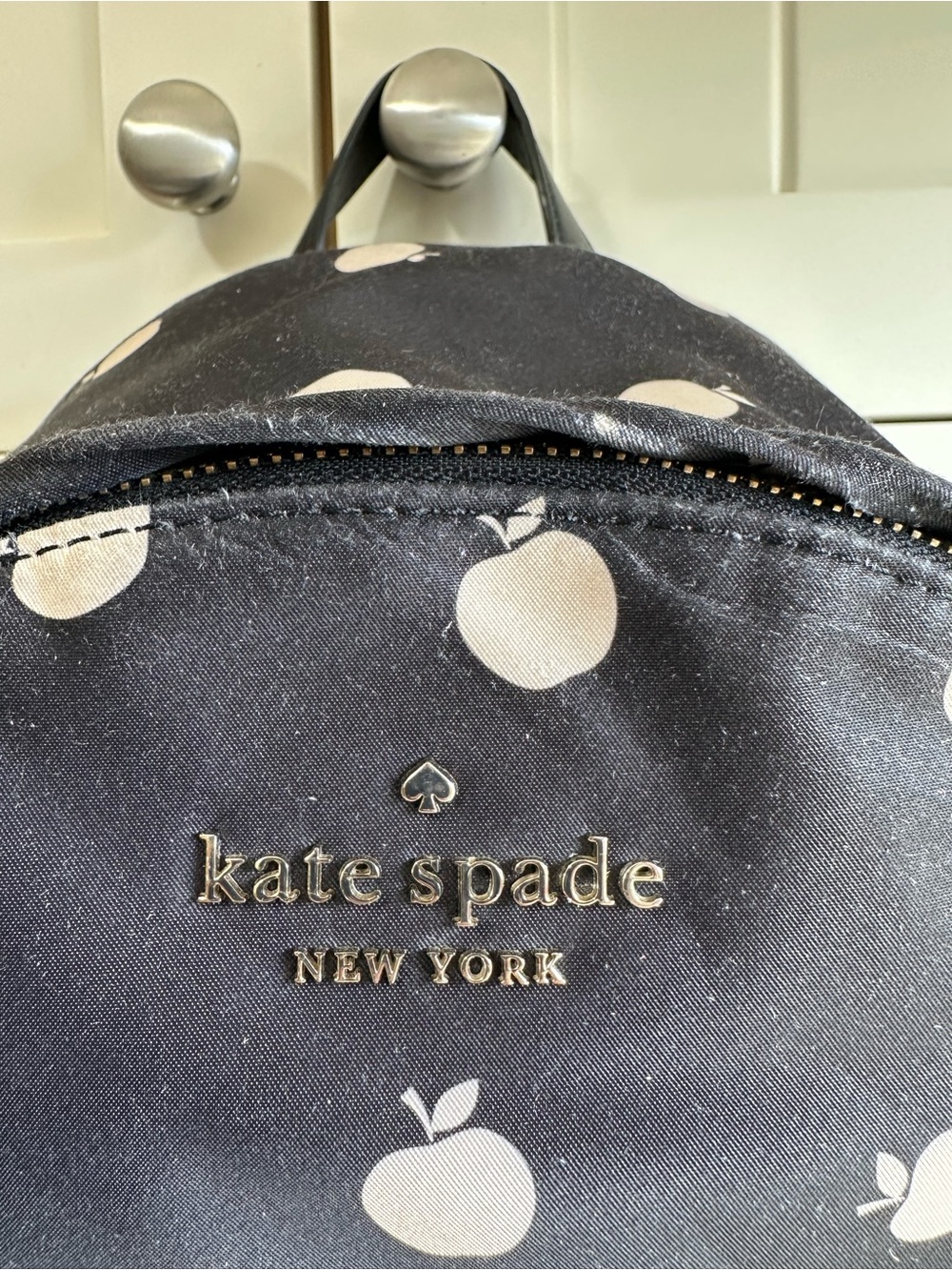kate spade chelsea black and white apple print nylon backpack - Picture 3 of 15